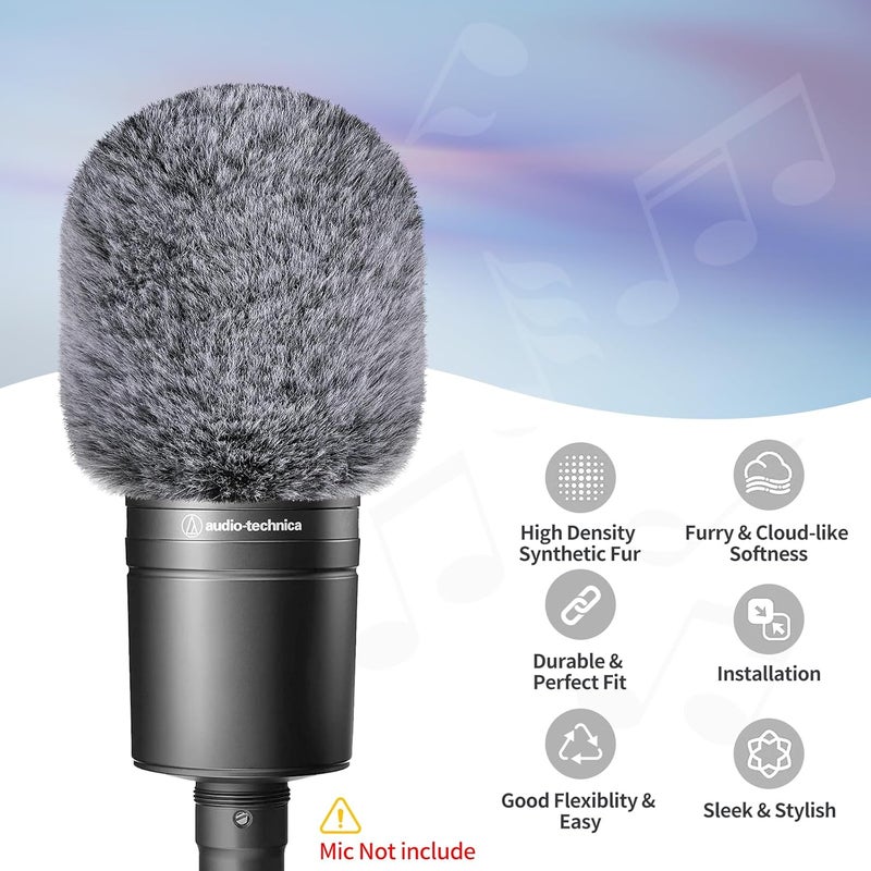 JYUVICT فلتر صوتي لميكروفون Audio-Technica AT2020، أغطية ميكروفون من الفوم مع غطاء رياح فروي فلتر تسجيل صوتي وعزل الضوضاء ل AT2020USB AT2035 AT2040 AT2050 ATR2500 ATR2500X AT4040 - Image 5